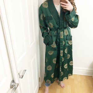 Vintage Oversized Silky Kimono Robe Emerald Green